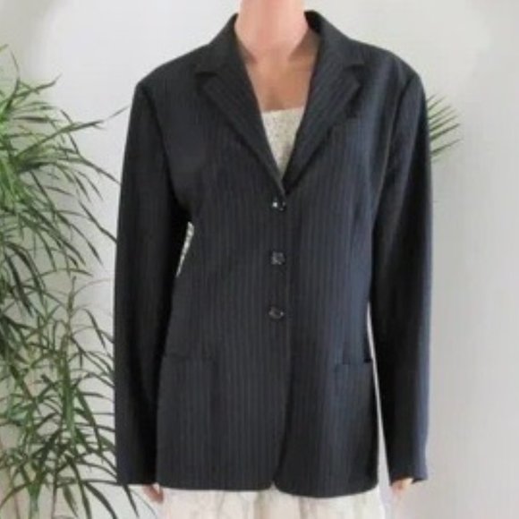 Anne Klein Wool Blend Blazer Navy Blue Pinstripe Classic - Picture 2 of 4